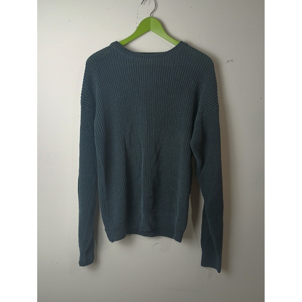 Brad Richard Mens Ribbed Knit Crewneck Sweater Dark Teal Blue Long Sleeve Medium